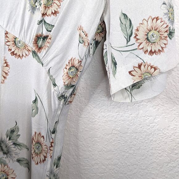 Vintage Floral White Sundress Midi Fit n Flare Collar Button Front Cottagecore S - Picture 3 of 10